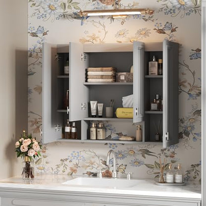Marzzi 36" x 28" Bathroom Medicine Cabinet with Open Shelf | Wall Mounted Bathroom Storage Cabinet with Adjustable Shelves, Over The Toilet Wall Cabinet, Painted Finish - color: Grey