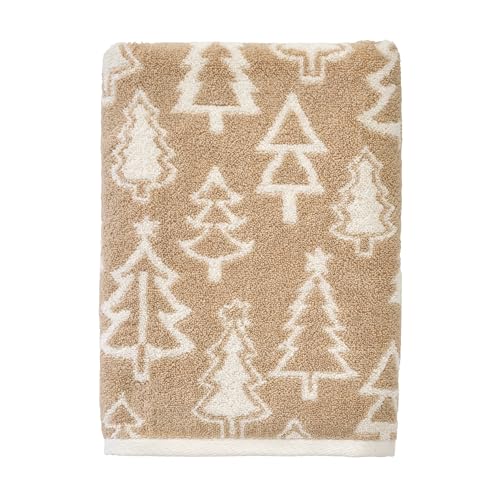 SKL Home Christmas/Winter Mod Tree Bath Towel, 100% Cotton, Tan | 500 GSM weight. Soft & absorbent. Reversible jacquard pattern. Great for holiday gifting. - color: Mod Tree (Tan), style: Bath Towel