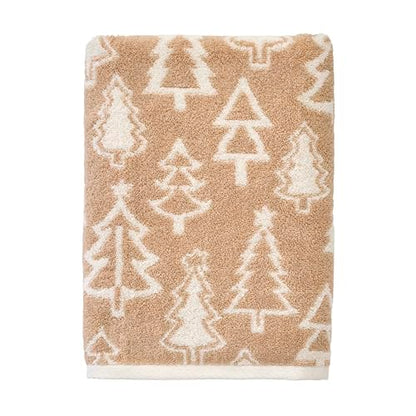 SKL Home Christmas/Winter Mod Tree Bath Towel, 100% Cotton, Tan | 500 GSM weight. Soft & absorbent. Reversible jacquard pattern. Great for holiday gifting. - color: Mod Tree (Tan), style: Bath Towel