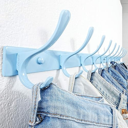 SKOLOO Coat Rack Wall Mounted - 10 Hooks, Heavy Duty, Stainless Steel, Metal Wall Hanger, Sturdy Coat Hooks for Hanging Coats, Jacket, Clothes, Hat, Blue - color: Blue, size: 10 Hook(1 Pack)
