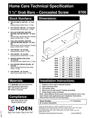 Moen 8730 Bathroom Safety 30-Inch Stainless Steel Bathroom Grab Bar with Concealed Screws, Stainless - color: Stainless, size: 30 Inch