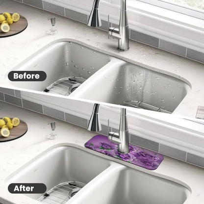 Purple Roses Kitchen sink faucet pad, strong water absorption, anti slip, easy to clean, very suitable for splash and drip prevention, suitable for kitchens and bathrooms - color: Purple Roses