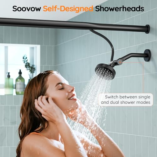 Dual Shower Head System- Double Showerheads for Couples - Black | Two People 2 Person Gifts for Women Men - Thicker 304 Stainless Steel, High Pressure, Adjustable, Bathroom Upgrade, SPA-Like - color: Black