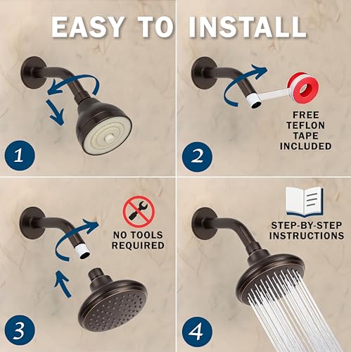 High Flow Shower Head - 2.5 GPM - Oil-Rubbed Bronze | 4 Inch Wall Mount Water Saving Bathroom Showerhead Nozzle For Boosting Low Pressure Showers With Adjustable Brass Ball Joint - color: Oil Rubbed Bronze