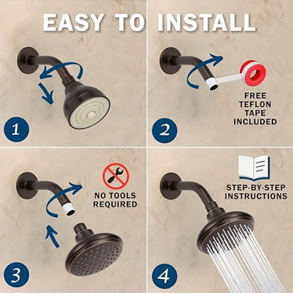High Flow Shower Head - 2.5 GPM - Oil-Rubbed Bronze | 4 Inch Wall Mount Water Saving Bathroom Showerhead Nozzle For Boosting Low Pressure Showers With Adjustable Brass Ball Joint - color: Oil Rubbed Bronze