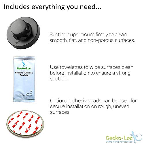 Gecko-Loc Heavy Duty Suction Cup Hooks Shower Accessory Stainless Steel - Black - color: Black