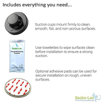 Gecko-Loc Heavy Duty Suction Cup Hooks Shower Accessory Stainless Steel - Black - color: Black