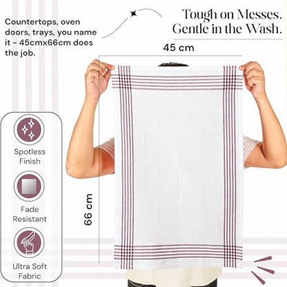 Burgundy and White Waffle Kitchen Towels 5 Pack, 100% Cotton, 16x26 Inch, Absorbent, Quick Dry, Durable Dishcloths for Wiping, Cleaning, Machine Washable, Kitchen, and Cooking Use - color: Burgundy Wine, White, style: 5 Pack