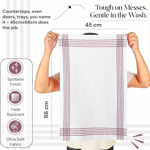 Burgundy and White Waffle Kitchen Towels 5 Pack, 100% Cotton, 16x26 Inch, Absorbent, Quick Dry, Durable Dishcloths for Wiping, Cleaning, Machine Washable, Kitchen, and Cooking Use - color: Burgundy Wine, White, style: 5 Pack