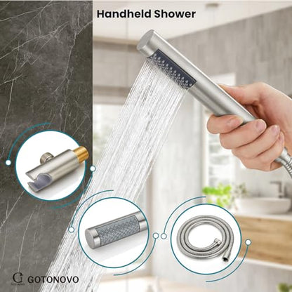gotonovo Shower Faucet Set with Rough-in Valve Trim Kit,Brushed Nickel | 10 Inch Round Rain Showerhead with Handheld Spray,Bathroom Wall Mount Shower System Complete Combo,2-in-1 Diverter,All Metal - color: Nickel