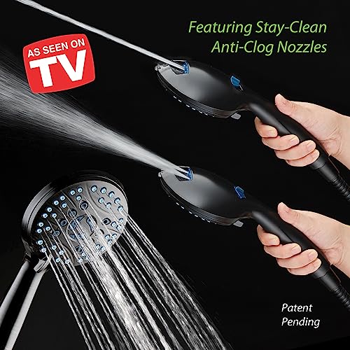 AquaCare High Pressure 8-mode Handheld Shower Head - Anti-clog Nozzles, Built-in Power Wash to Clean Tub, Tile & Pets, Extra Long 6 ft. Stainless Steel Hose, Wall & Overhead Brackets | Stay Clean Nozzles, Dual Power Wash for Tub, Tile & Pets, Long 6 ft. S