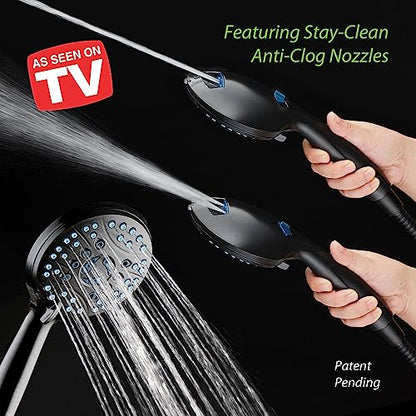 AquaCare High Pressure 8-mode Handheld Shower Head - Anti-clog Nozzles, Built-in Power Wash to Clean Tub, Tile & Pets, Extra Long 6 ft. Stainless Steel Hose, Wall & Overhead Brackets | Stay Clean Nozzles, Dual Power Wash for Tub, Tile & Pets, Long 6 ft. S