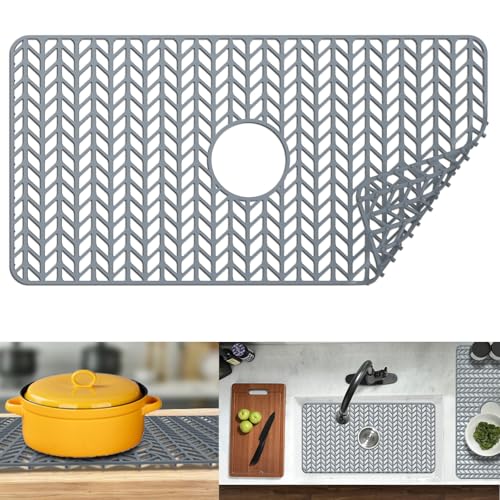 Sink Protectors for Kitchen Sink 30"x16"Center Silicone Sink Mat | Various sizes and styles,Protector for sinks and dish,Withstand to 500F,Food-grade silicone ,raised feet,Dishwasher Washing - size: 30"x16" Center