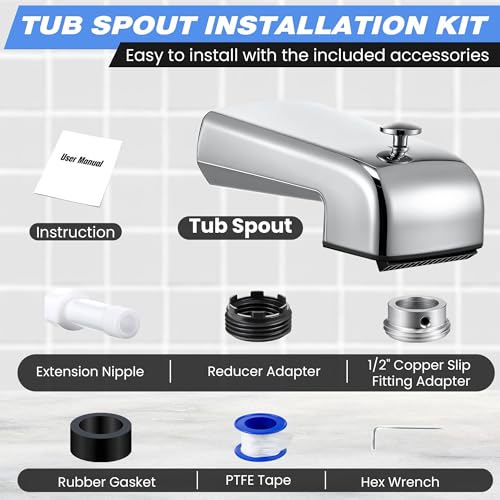 Dreyoo Tub Spout (Universal Fits 1/2" Copper Pipe, 1/2" IPS and 3/4" IPS), Bathroom Bathtub Faucet with Adapters and Hex Wrench(Chrome,Waterfall Spout) - color: Chrome, style: Waterfall Spout