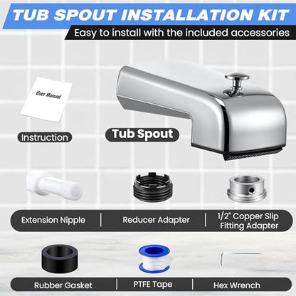 Dreyoo Tub Spout (Universal Fits 1/2" Copper Pipe, 1/2" IPS and 3/4" IPS), Bathroom Bathtub Faucet with Adapters and Hex Wrench(Chrome,Waterfall Spout) - color: Chrome, style: Waterfall Spout