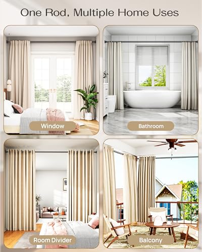 Heavy Duty Tension Curtain Rod by EZFurni, 42 to 123 Inches, Anti-Slip Spring Loaded Curtain Rods No Drilling, Apartment Renter Friendly Tension Rods for Windows, Bathroom, Patio, Room Divider, Black - color: Black, size: 42-123 Inches
