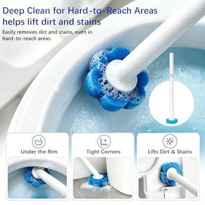 Disposable Toilet Brush with 42 Blue Refills, Toilet Bowl Cleaner Brush with Holder, Wall Mounted Toilet Wand Kit, Deep Cleaning Disposable Scrub Brush Heads