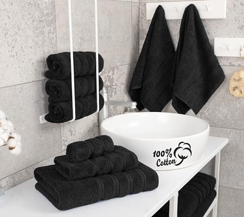 American Soft Linen 100% Cotton Luxury Turkish Towels, 6 Piece Towel Set | Soft Absorbent Quick Dry OEKO Tex Standard 100 Certificated Durable Machine Washable Premium Hotel Quality - color: Black, size: (27"x54") + (16"x28") + (13"x13")
