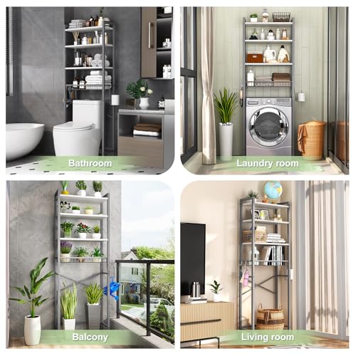 Kalrin Over-The-Toilet Storage Rack, 4-Tier Bathroom Organizer Shelf Over Toilet with Adjustable Shelf and Basket, Freestanding Space Saver Bathroom Shelves Above Toilet for Room (Gray- White) - color: Gray- White