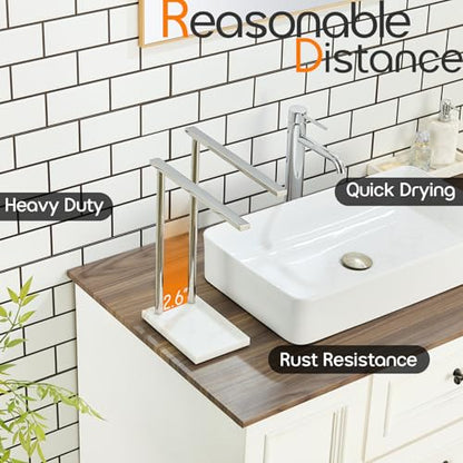 Hand Towel Holder Chrome for Bathrooms Vanity Countertop 2-Tier Towel Rack Free Standing with Thicken Marble Base, Polished Stainless Steel AN7003CH - color: Polished Chrome, size: 2-Bar