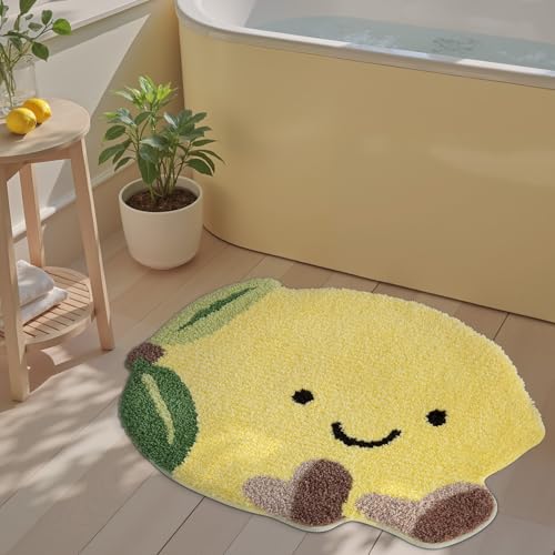 LUMI Cute Bathroom Rug, Absorbent Non Slip Bath Mat, 24"x34.5", Lemmy | Soft Plush Microfiber Yellow Rug, Quick Dry, Washable Fruit Bathmats for Shower Floor, Sink Bathtub, Bedroom, Kids Room - color: Fruit-lemmy-large