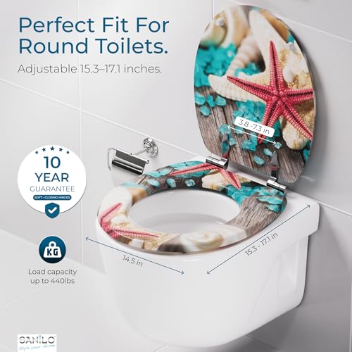 SANILO Wooden Toilet Seat with Soft Close [ROUND] - Decorative, Quiet & Slow Close Molded Wood Seat - With Strong Bumpers & Hinges - Adjustable Fit – Bath Salt - color: Bath Salt