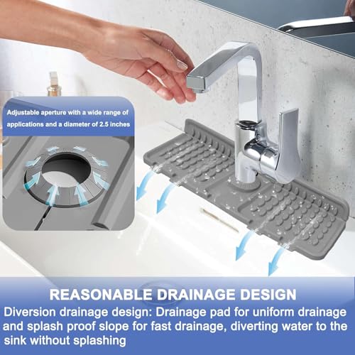 Folding Faucet Draining Mat, Kitchen Sink Splash Guard, Bathroom Sink Faucet Mat, Silicone Faucet Guard Draining Mat for Sink Area, 90° Foldable Faucet Draining Mat, 6° Slope Fast Self-draining - color: Light Gray