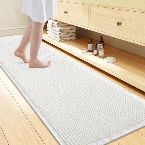 Smiry Waffle Bath Mat 72x24, Extra Soft Absorbent Bathroom Rugs, Non Slip Machine Washable Quick Dry Bath Rugs for Bathroom Floor, Tub, Shower, Home Decor Accessories, White - color: White, size: 72" X 24"