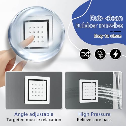 AlenArt Stainless Steel LED Shower Panel Tower System, Bathroom 5-Function Shower Panel Tower with LED Rainfall Waterfall Shower Head, Massage Jets, Tub Spout, Handheld Shower, Black-8126 - color: Black-8126