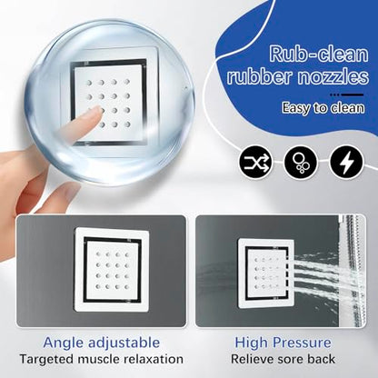 AlenArt Stainless Steel LED Shower Panel Tower System, Bathroom 5-Function Shower Panel Tower with LED Rainfall Waterfall Shower Head, Massage Jets, Tub Spout, Handheld Shower, Black-8126 - color: Black-8126