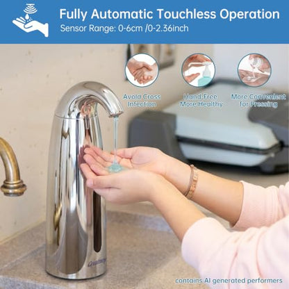 Convenient Automatic Soap Dispenser,4 Adjustable Levels Touchless Hand Sanitizer Pump with Infrared Sensor, Countertop Electric Dispenser for Bathroom,Kitchen - color: Polished Chrome