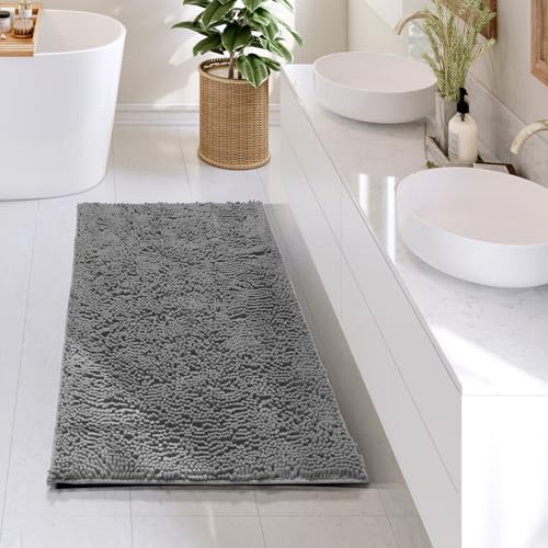 Hearth & Harbor Bathroom Rugs, Chenille Bath Mat - Machine Washable Bath Mats for Bathroom Non-Slip Backing Rubber, Quick Dry Bathroom Mat, 24 x 36 - Frost Grey - color: Frost Grey, style: 24 x 36