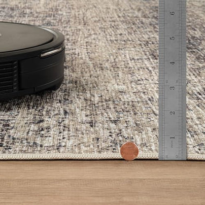 Bloom Rugs Caria Washable Non-Slip 7 ft Runner - Beige Brown/Teal Traditional Runner for Entryway, Hallway, Bathroom, and Kitchen - Exact Size: 2'6" x 7' - color: Beige Brown / Teal, size: 2'6" x 7' (Runner)