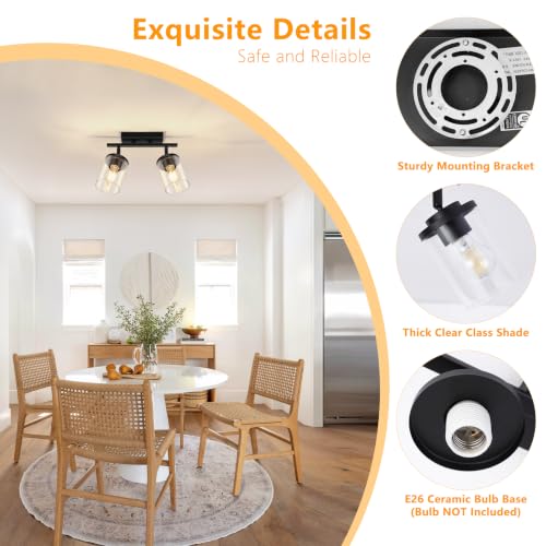 FadimiKoo 2-Lights Semi Flush Mount Ceiling Light, Modern Black Kitchen Light Fixtures Ceiling with Clear Glass Shade, Multi-Directional Track Lighting Kit for Entryway Bathroom Bedroom - color: Black, size: 2-Lights