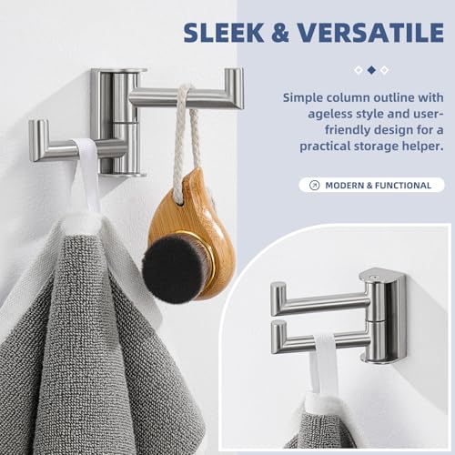 Angle Simple Swivel Towel Hook 2 Arms, Robe Coat Wall Hook, Brushed Nickel | Solid SUS304 Stainless Steel, Fold Flush to the Wall, Space Saving Bathroom Kitchen Hand Wash Towel Holder, Screws Mounted - color: Brushed Nickel, size: 1 Pack