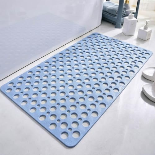 Casa and Beyond Shower Mat, Secure Shower Mat-Non-Slip, Washable Non-Slip Bathtub Mats, with Suction Cups and Drain Holes, Soft Textured Design, Easy to Clean for Bathroom (Blue, 29.5" x 17") - color: Blue, size: 29.5" x 17" (Rectangular)