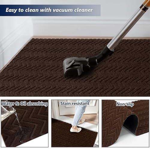 Runner Rug Non-Slip Indoor/Outdoor, 1FT x 5FT Rubber Back Carpet Mat for Hallway Stairs Kitchen Entryway Laundry Bathroom Office, Low Profile Anti-Skid Durable Floor, Brown