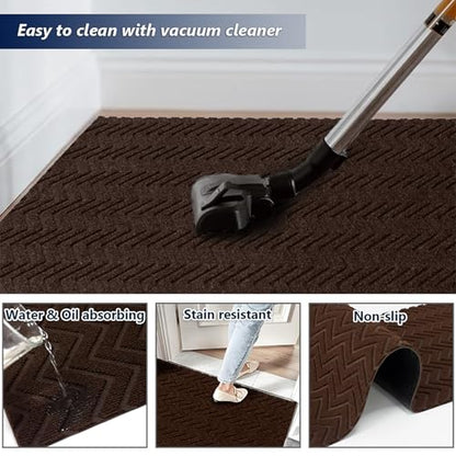 Runner Rug Non-Slip Indoor/Outdoor, 1FT x 5FT Rubber Back Carpet Mat for Hallway Stairs Kitchen Entryway Laundry Bathroom Office, Low Profile Anti-Skid Durable Floor, Brown