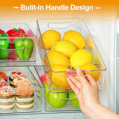Hudgan Clear Storage Bins 8 Packs for Refrigerator, 4 Large Stackable Pantry Organizer Bins and 4 Medium Storage Plastic Containers for Home Edit, Kitchen, Freezer, Bathroom, Drawers, Shelves - size: 4L+4M