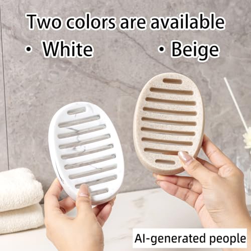 Soap Dish, Simple Oval Bar Soap Holders, Self Draining, Beige | Modern,Sandstone Look, Soap Saver Spone Holder Tray for Shower Bathroom Sink Countertop Kitchen Bathtub - color: Beige