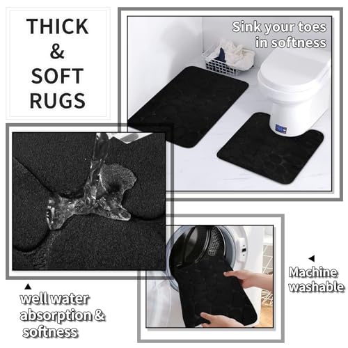 XLHOMO 26PC Bathroom Accessories Set - Gorgeous Black Bathroom Set, Bathroom Accessory Set, Black Shower Curtain Set with Bathtub Mats for Shower Tub - size: Bath Set+Bathtub Mat+Shower Curtain&Rugs, style: Black&Silver