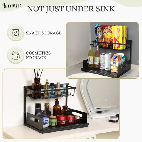 Under Sink Organizer 2-Pack – Pull Out Sliding Storage Rack, L-Shaped Design for Kitchen & Bathroom Cabinet, Heavy-Duty Steel, Easy Install, Black