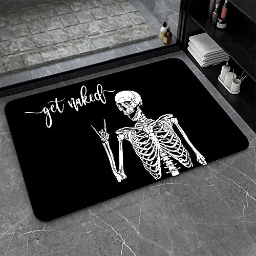 Diatomaceous Earth Bath Mat,Black Funny Skull Non-Slip Volume Super Absorbent Fast Drying for Bathroom Kitchen Door mat,Eco-Friendly Easy to Clean 20×31Inch (50 * 80cm) - color: Black Funny Skull, size: 1'8" x 2'8" (Rectangular)