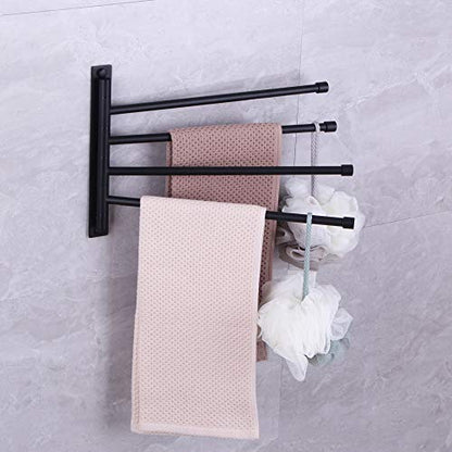Swivel Hand Towel Bar Bathroom Swing Hanger Towel Rack Holder Matte Black Finish, Wall Mounted, 4-Arm - color: Black