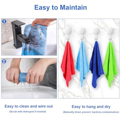 Microfiber Cleaning Cloth, 12Pcs, 12" x 12", High Density, 4 Colors | Household Cleaning Rags, 293GSM, Ultra Absorbent, Reusable Cleaning Supplies for Kitchen Towels, Glass Dish Cloths, Dust Rag