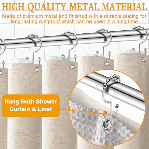 Shower Curtain Hooks,12 Pcs Rustproof Metal Shower Curtain Rings,Free Sliding Double Shower Hooks for Shower Curtain & Liners,Shower Curtain Hangers for Bathroom Shower Curtain Rods Curtains (Silver) - color: Silver