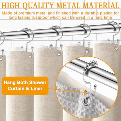 Shower Curtain Hooks,12 Pcs Rustproof Metal Shower Curtain Rings,Free Sliding Double Shower Hooks for Shower Curtain & Liners,Shower Curtain Hangers for Bathroom Shower Curtain Rods Curtains (Silver) - color: Silver