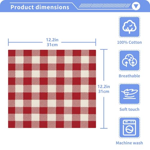 Cherry Red Gingham Washcloths Towels, Highly Absorbent and Soft Cotton Face Cloths, 4 Pack Quick Dry Wash Cloths - 12 X 12 Inches