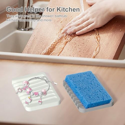 Bar Soap Holder, Silicone Soap Dish, Self-Draining Soap Dishes with, for Shower, Bathroom, Bath Tub, Sponges，Kitchen Soap Tray, Dry Clean，Easy Cleaning (2, Gray) - color: Gray
