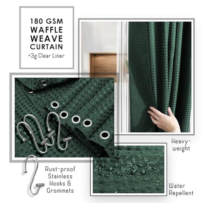 Clara Clark Bathroom Set, Bathroom Sets with Shower Curtain and Rugs | 22 Piece Hunter Green Bathroom Accessories Set with Toothbrush Holder, Soap Dispenser, Soap Dish, Toilet Brush, and Trash Can - color: Hunter Green, size: Complete Set + Bath Rugs
